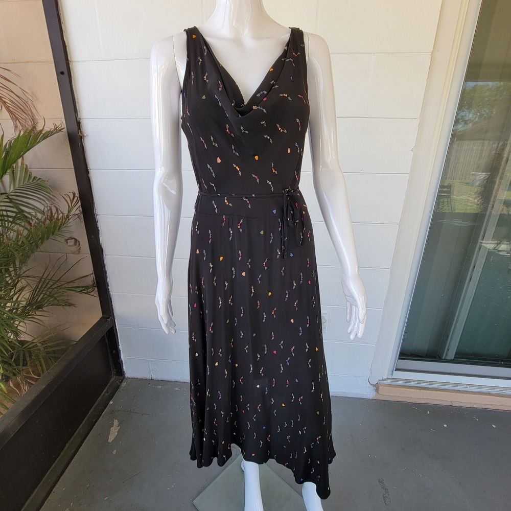 Vintage 80s Anita Kantor Sleeveless Black Dress Women 14 Gothic Chic Romantic